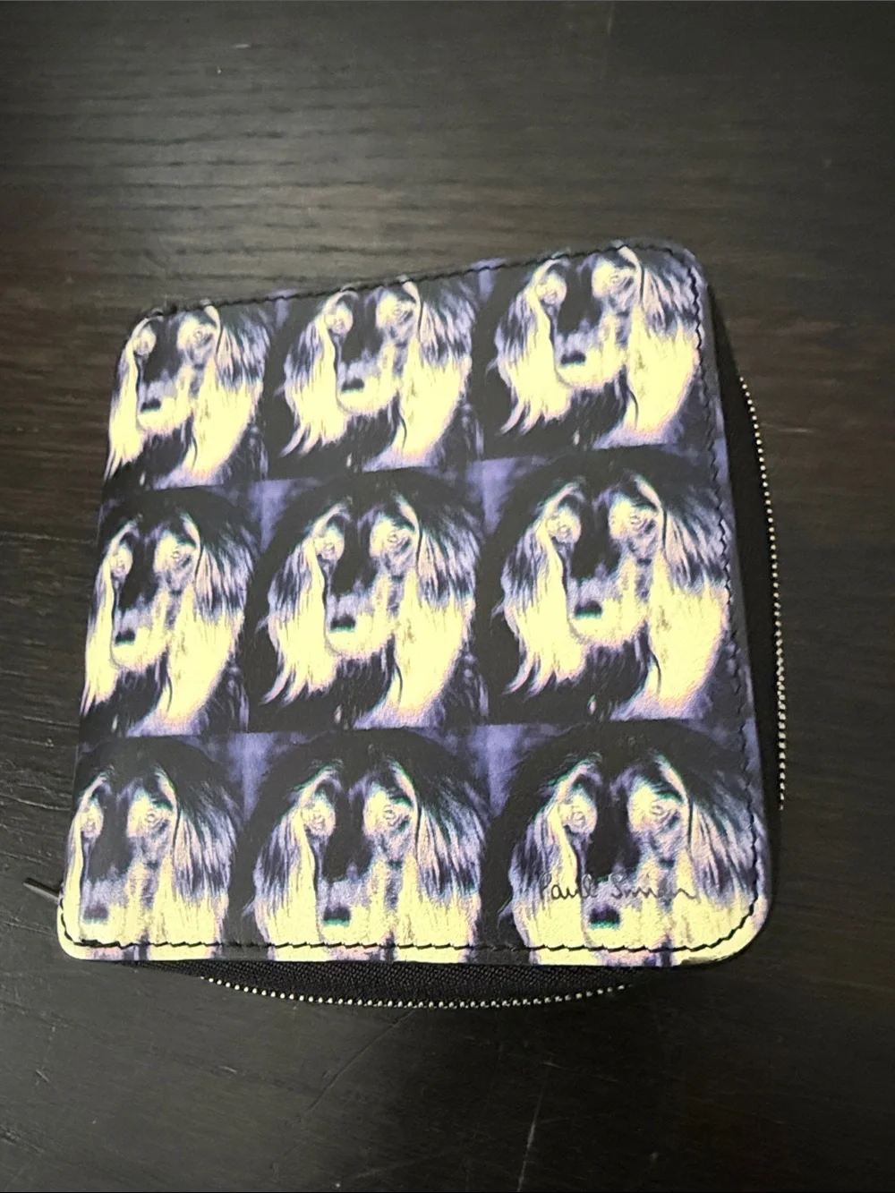 NWT Paul Smith Dog Portrait Zip-around Wallet - Purple & Cream. Leather